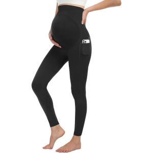 image:imageMIRITY Maternity Seamless Leggings Over The Belly Pregnancy Workout Stretchy Pants with Pockets Black
