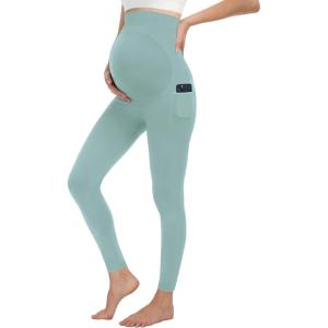 image:imageMIRITY Maternity Seamless Leggings Over The Belly Pregnancy Workout Stretchy Pants with Pockets Blue