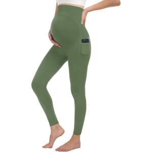 image:imageMIRITY Maternity Seamless Leggings Over The Belly Pregnancy Workout Stretchy Pants with Pockets Green