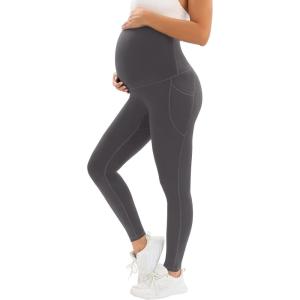 image:imageMIRITY Pregnancy Maternity Athletic Leggings Over The Belly for Women with Pockets and Drawstring Grey